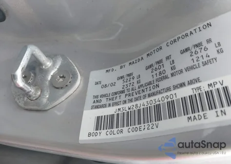 2003 Mazda Mpv Es/Lx/Lx-Sv z USA, uszkodzony, nr VIN JM3LW28J430340901